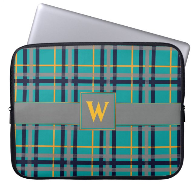 Capa Para Notebook Bolsa para Laptop Xadrez Azul e Laranja (Frente)
