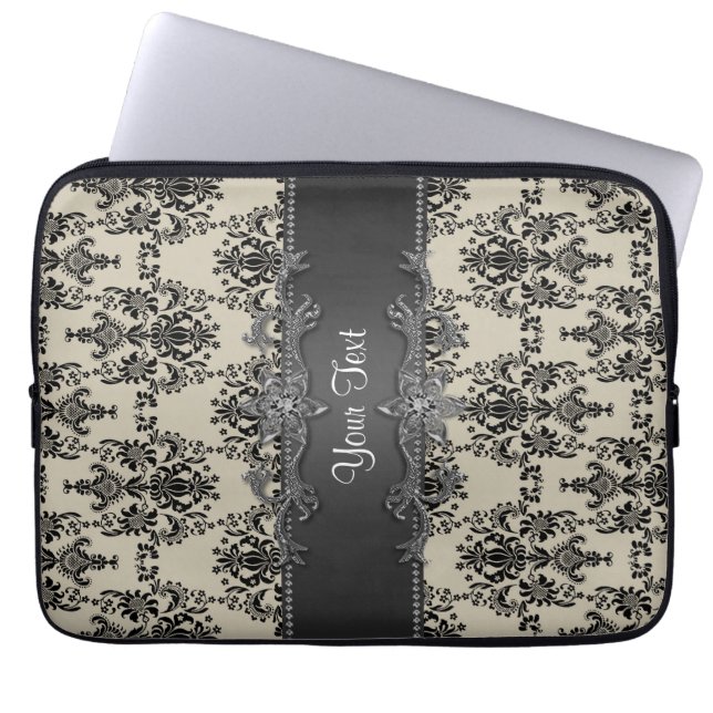 Capa Para Notebook Bolsa Personalizada para Laptop em Damasco Preto B (Frente)