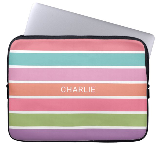 Capa Para Notebook Bolsas de laptop de nomes personalizados de Stripe (Frente)