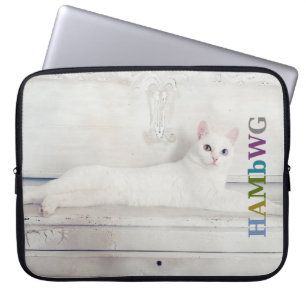 Capa Para Notebook Bolsas para Laptop de Neoprene HAMbWG Gato Branco