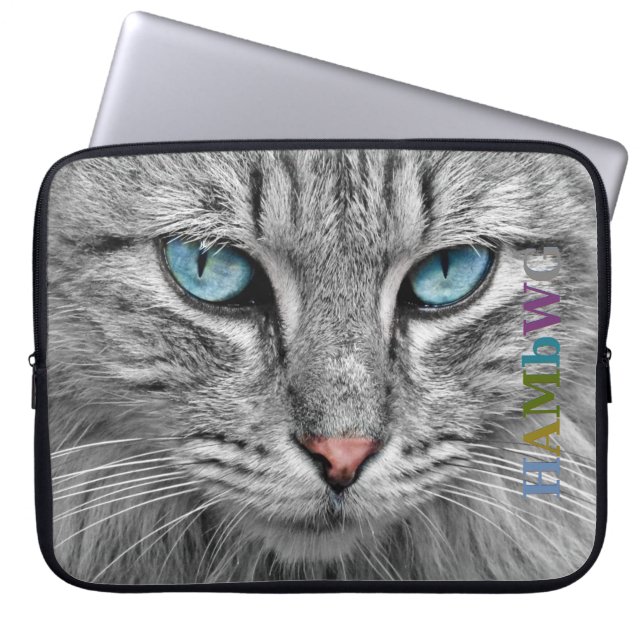 Capa Para Notebook Bolsas para Laptop de Neoprene HAMbWG Gato Cinza (Frente)