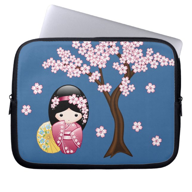 Capa Para Notebook Boneca de Kokeshi do primavera - gueixa japonesa (Frente)