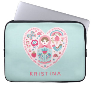 Capa Para Notebook Boneca de Nidificação de Coração Cor-de-Rosa Perso