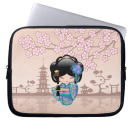 Capa Para Notebook Boneca Keiko Kokeshi - Rapariga Kimono Geisha Azul