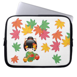 Capa Para Notebook Boneca Kokeshi de Outono - Garota Geisha com Quimo