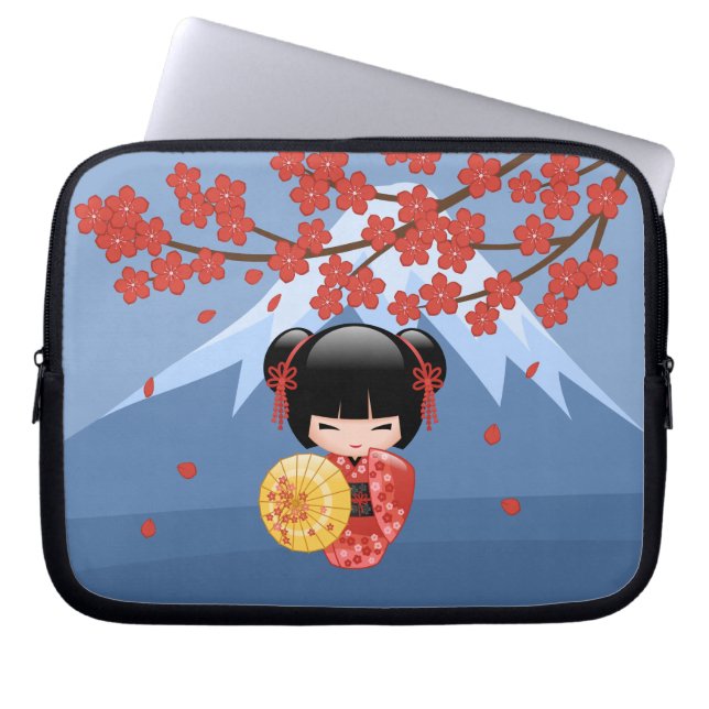 Capa Para Notebook Boneca Red Sakura Kokeshi - Garota Gisha Bonita (Frente)
