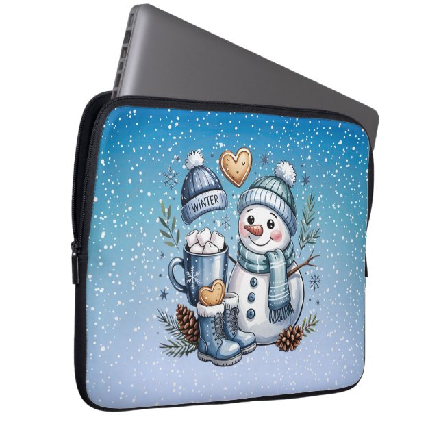 Capa Para Notebook Boneco de Neve Aconchegante de Inverno (Frente Esquerda)