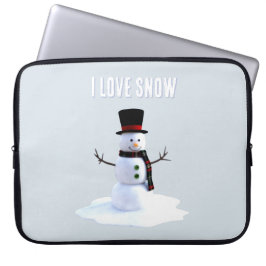 Capa Para Notebook Boneco de neve com chapéu e cachecol. Eu Amo Neve