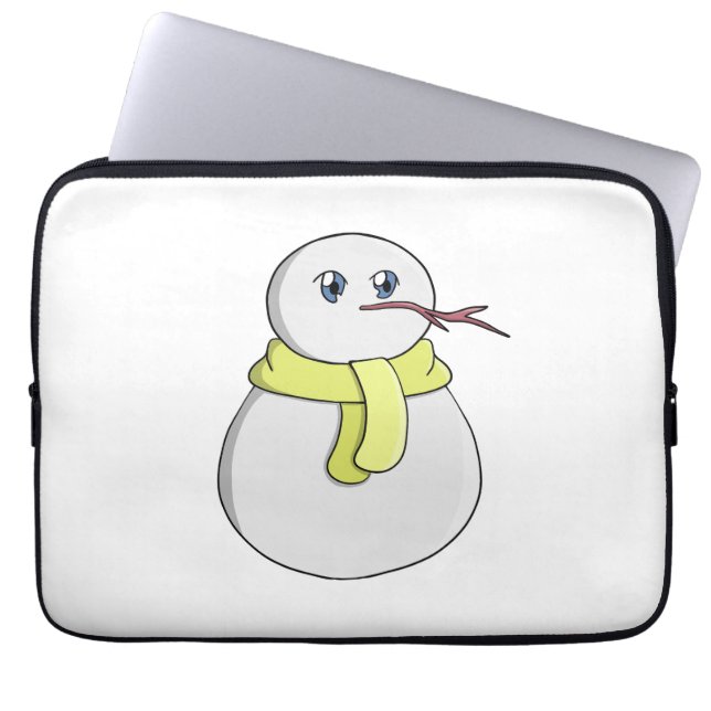 Capa Para Notebook Boneco de neve vestindo uma cachecol amarelo (Frente)