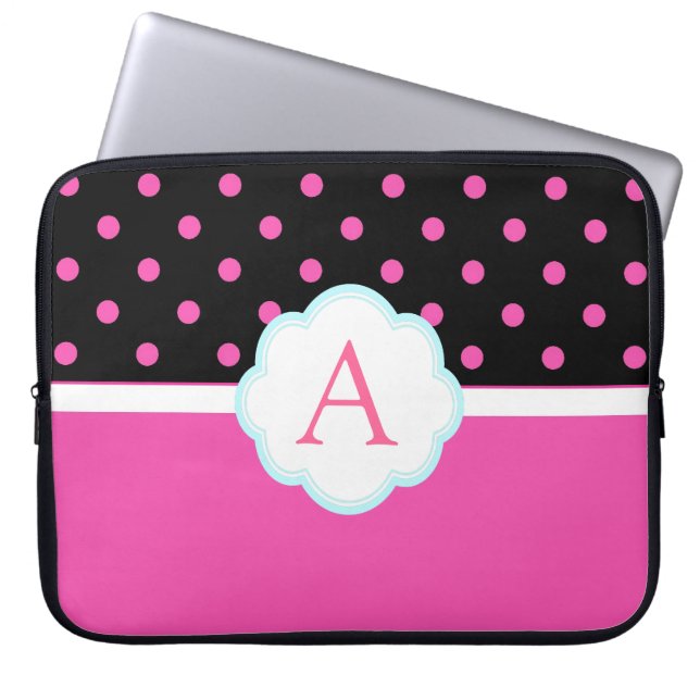 Capa Para Notebook Bonitas, doces, rosa e bolinhas pretas (Frente)
