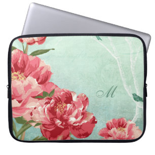 Capa Para Notebook Bonito Declive da Flor Chintz Peony n Bird