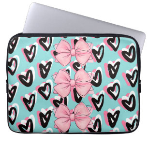 Capa Para Notebook Bonito em Bolsa de laptop de BowHeart rosa e preto