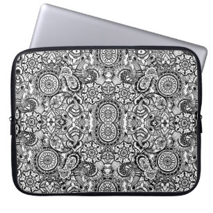 Capa Para Notebook Bonito floral paisley preto e branco