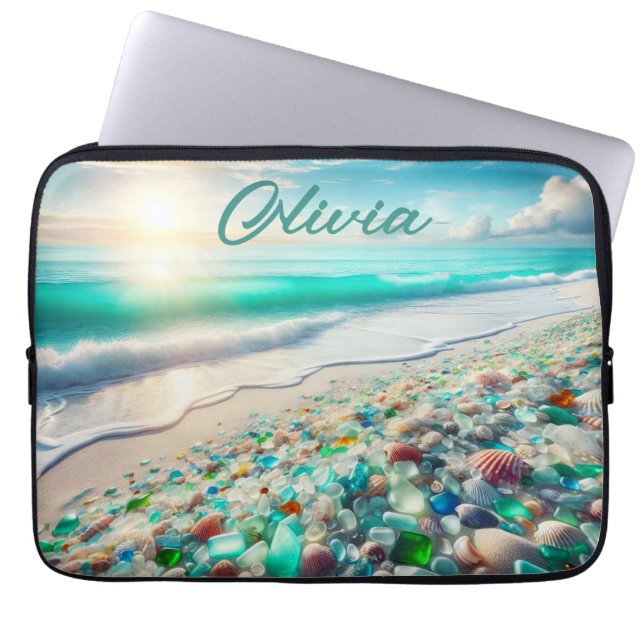 Capa Para Notebook Bonito Ocean Beach com vidro marítimo personalizad (Frente)