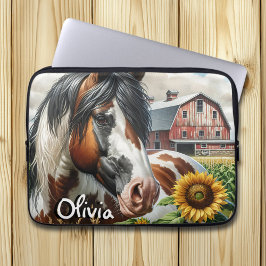 Capa Para Notebook Bonito Pinto Brown e Cavalo Branco na Fazenda russ