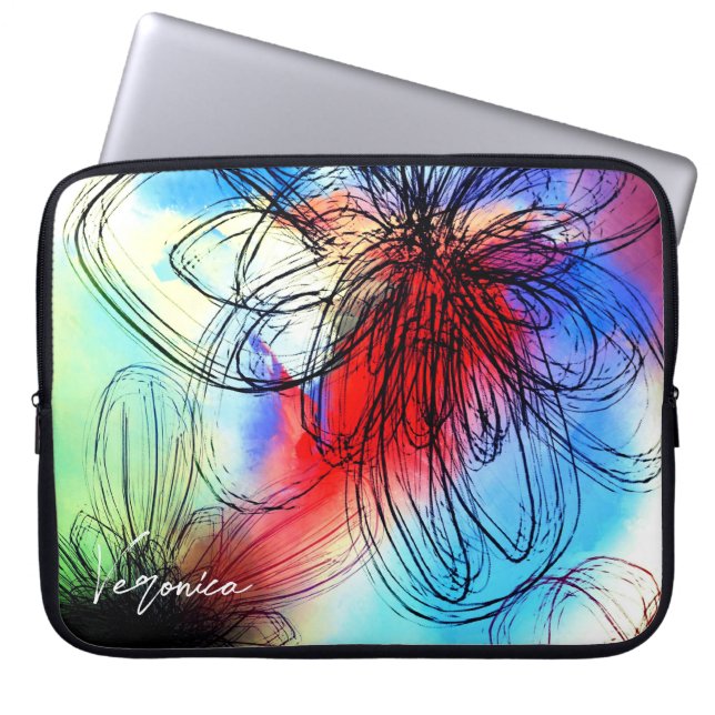 Capa Para Notebook Bonito Vibrante Aquarela Dahlia Floral Abstrato (Frente)