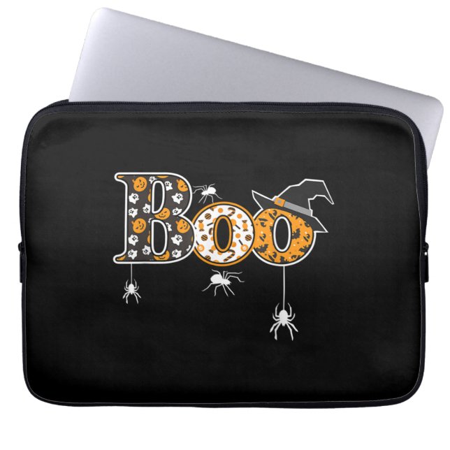 Capa Para Notebook Boo Com Aranhas E Halloween De Bruxas (Frente)