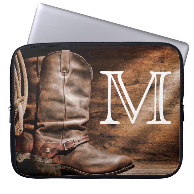 Capa Para Notebook Boots Cow Boy Spur Countr Monograma 15" Laptop (Frente)