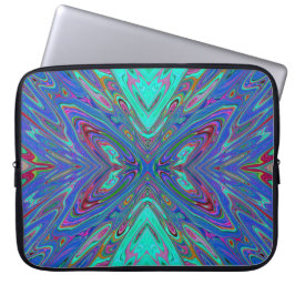 Capa Para Notebook Borboleta Abstrata Azul e Vermelha Trippy Retro