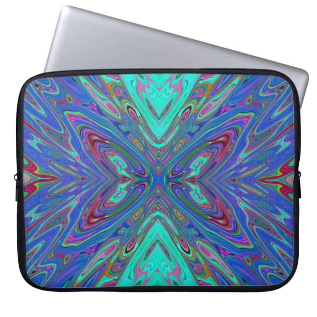 Capa Para Notebook Borboleta Abstrata Azul e Vermelha Trippy Retro (Frente)