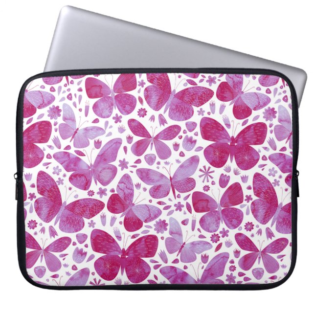 Capa Para Notebook Borboleta Aquarela Bolsa de laptop Rosa (Frente)