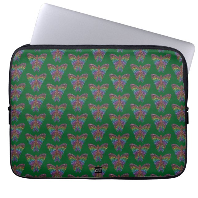 Capa Para Notebook Borboleta Arco-íris (verde) - Capinha de Laptop (Frente)