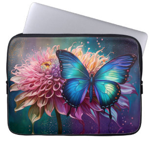 Capa Para Notebook Borboleta azul e Dahlia