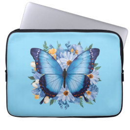 Capa Para Notebook Borboleta Azul Graciosa em Floral