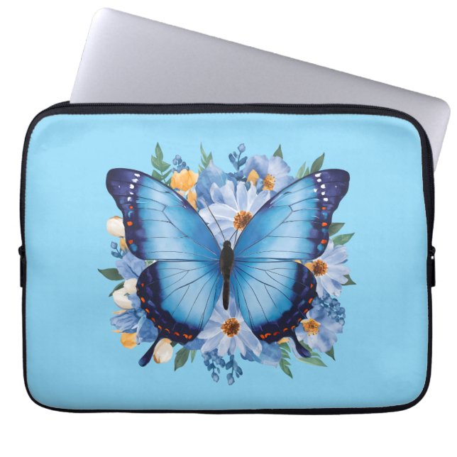 Capa Para Notebook Borboleta Azul Graciosa em Floral (Frente)