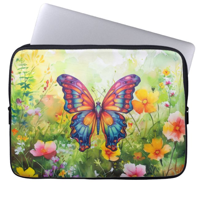 Capa Para Notebook Borboleta Azul Laranja Asas (Frente)