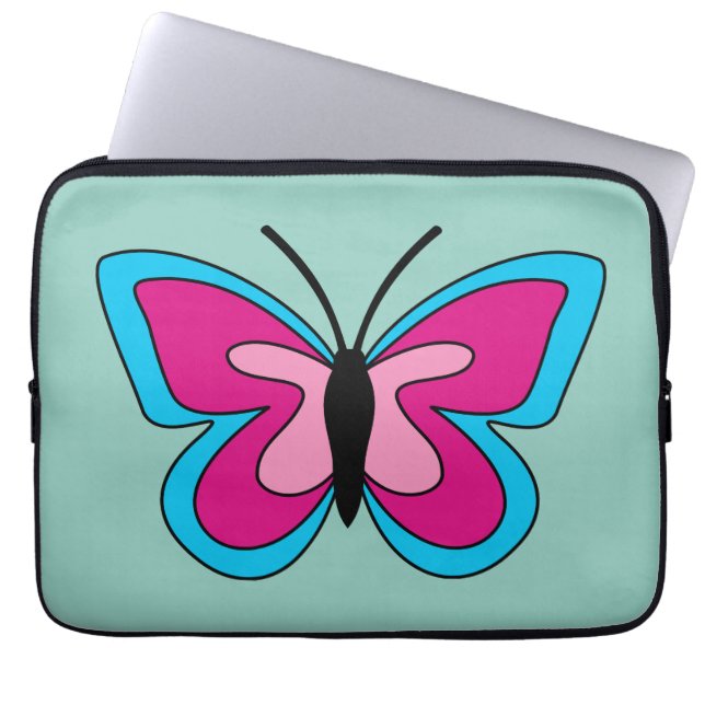 Capa Para Notebook Borboleta Azul Magenta Rosa (Frente)