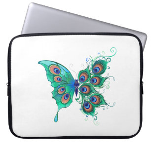 Capa Para Notebook Borboleta com Penas de Pavão Verde