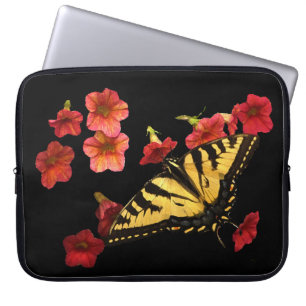 Capa Para Notebook Borboleta-do-brejo-Tigre em Flores Vermelhas