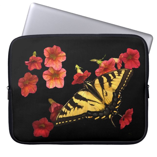 Capa Para Notebook Borboleta-do-brejo-Tigre em Flores Vermelhas (Frente)