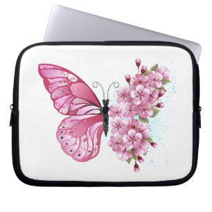 Capa Para Notebook Borboleta Flor com Sakura Rosa