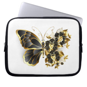 Capa Para Notebook Borboleta Flor Dourada com Orquídea Preta