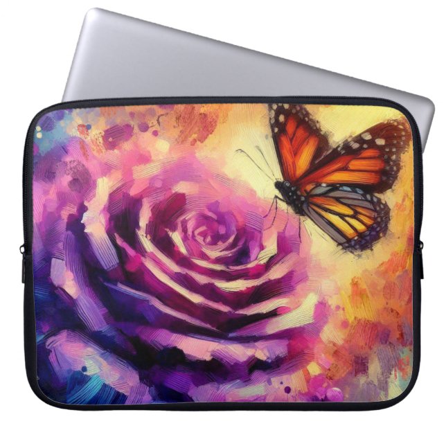 Capa Para Notebook Borboleta Monarca Rosa Roxo Laranja (Frente)