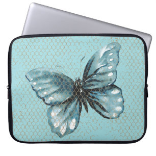 Capa Para Notebook Borboleta Teal na Bolsa de laptop de Cerca de Corr