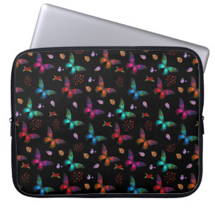 Capa Para Notebook Borboletas coloridas elegantes em preto