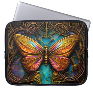 Capa Para Notebook Borboletas de bronze de texto em azul-aquático