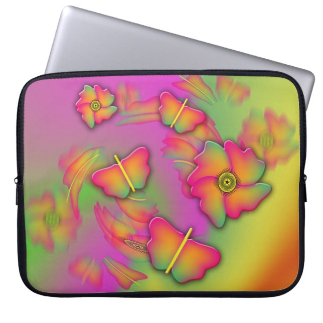 Capa Para Notebook Borboletas e flores (Frente)