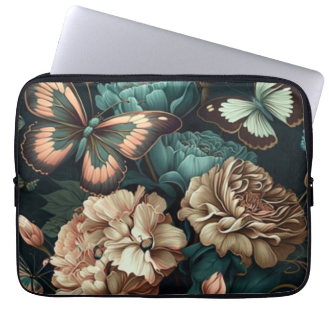 Capa Para Notebook Borboletas e flores design clássicas escuras (Frente)