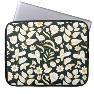 Capa Para Notebook Borboletas e flores: Padrão de Verão de Doodle.