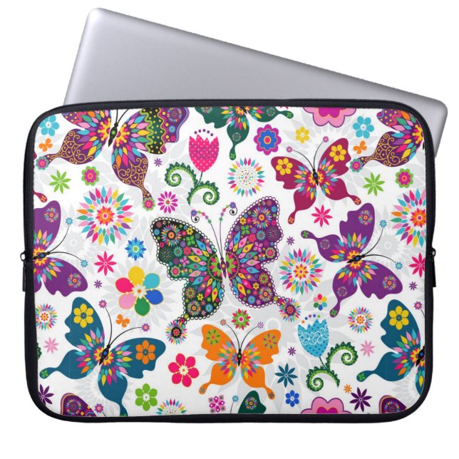 Capa Para Notebook Borboletas e flores retrorreflectoras (Frente)