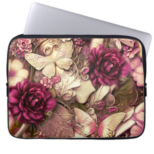 Capa Para Notebook Borboletas E Rosas De Colagem Decorativa