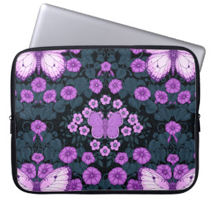 Capa Para Notebook Borboletas e simetria das flores, violeta e azul