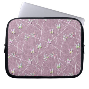Capa Para Notebook Borboletas em Aquarela sobre Rosa Empolvilhado