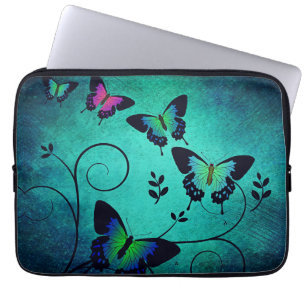 Capa Para Notebook Borboletas Jóias Ornamentadas Azul Turquesa