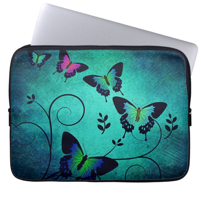 Capa Para Notebook Borboletas Jóias Ornamentadas Azul Turquesa (Frente)
