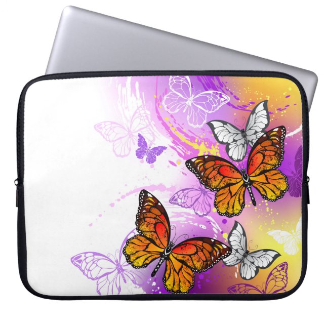 Capa Para Notebook Borboletas Monarcas em Fundo Roxo (Frente)
